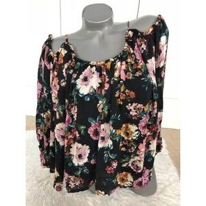 FLORAL COLD SHOULDER PEASANT STYLE BLOUSE